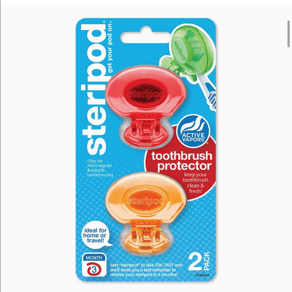 Steripod Clip-On Toothbrush Protector Pack NWT